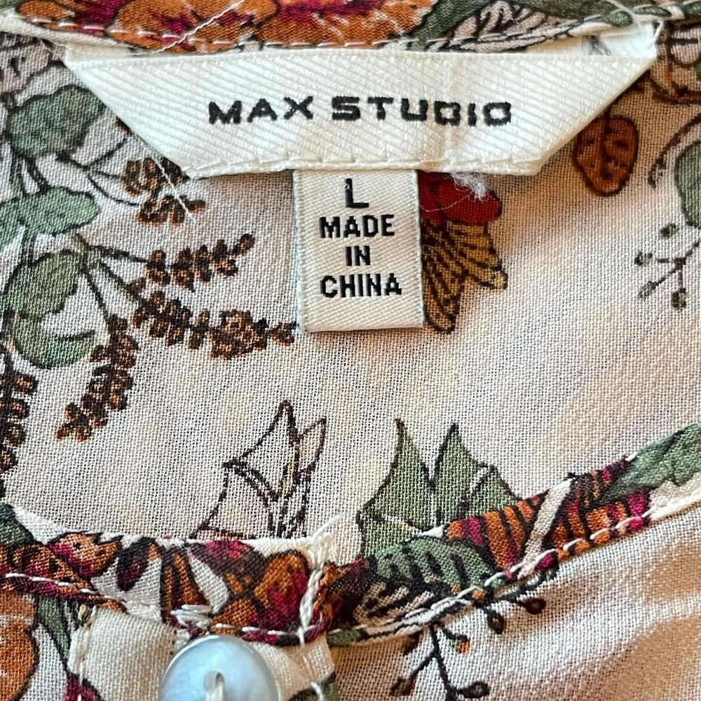 Max Studio Sheer Floral Tiered Ruffle Hem Blouse Sz Large - Picture 12 of 14